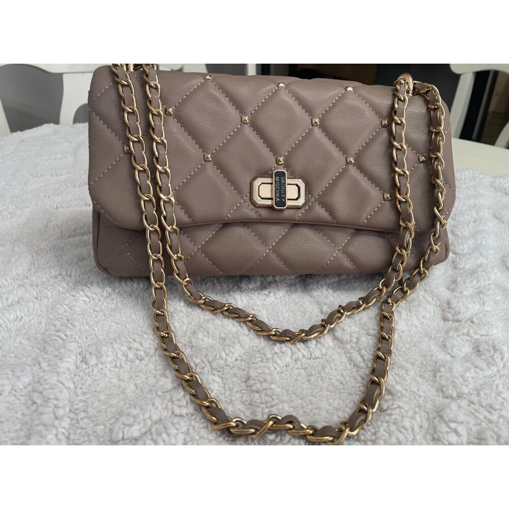 Quilted Taupe Gold Chain Shoulder Bag Neutral Chic Crossbody Purse